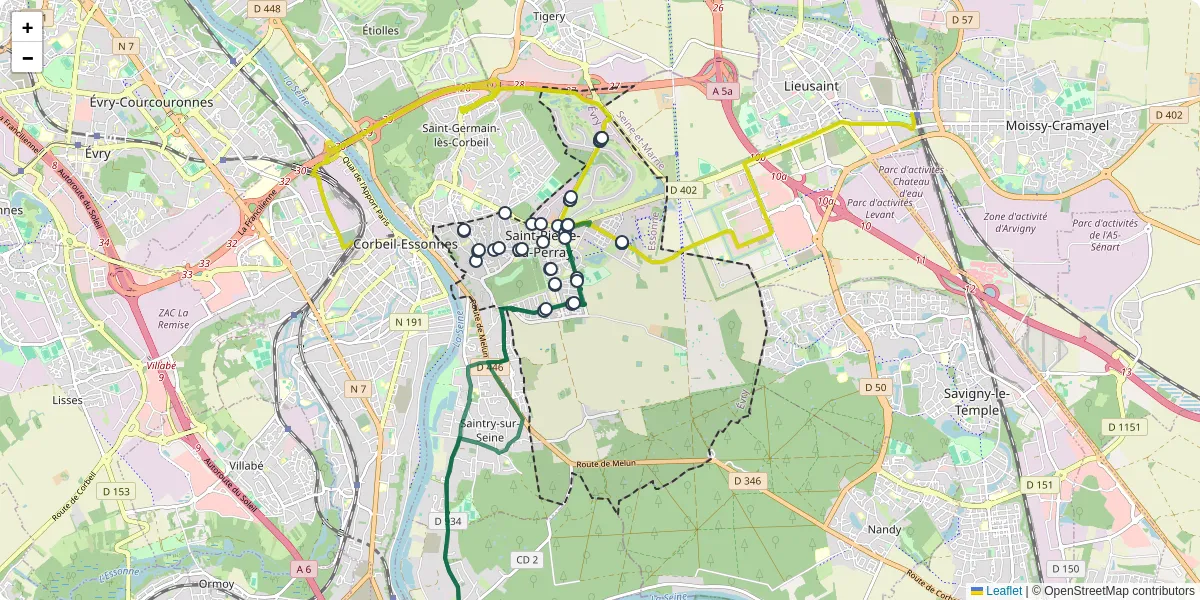 Carte du réseau de transport en commun à Saint-Pierre-du-Perray - lignes de bus et arrêts