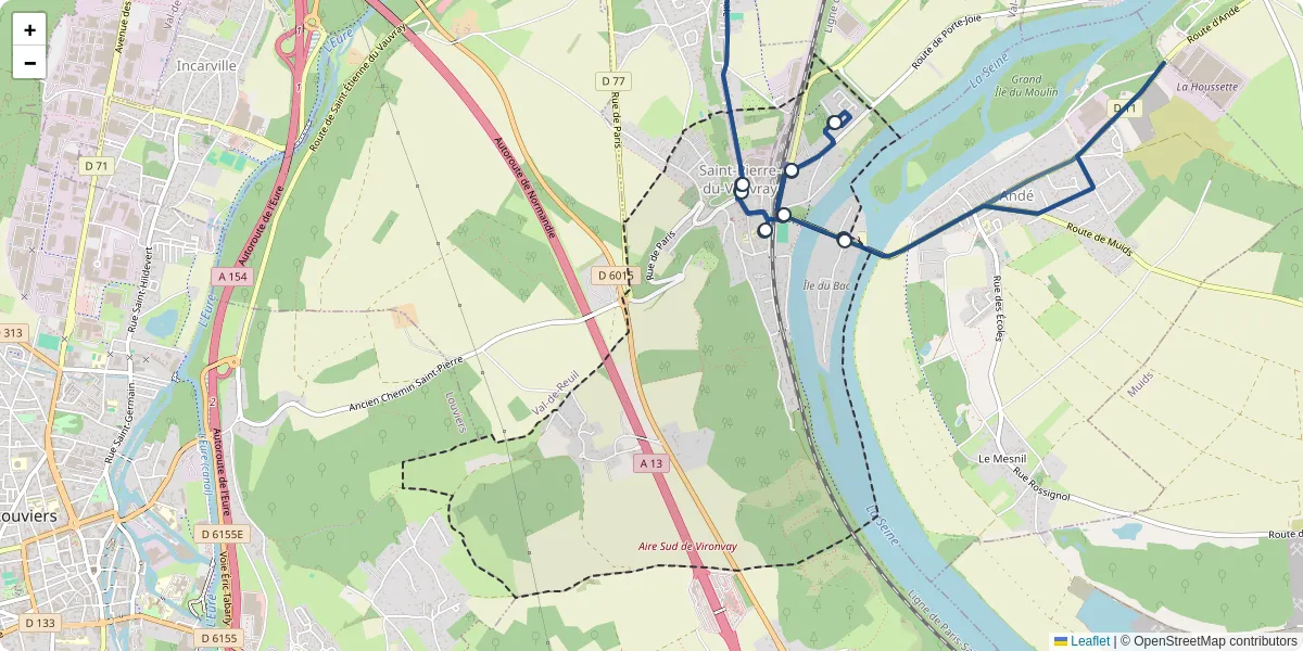 Carte du réseau de transport en commun à Saint-Pierre-du-Vauvray - lignes de bus et arrêts