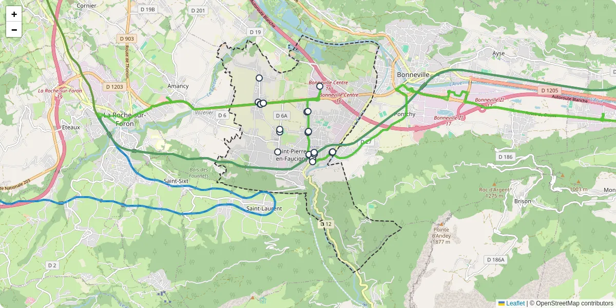 Carte du réseau de transport en commun à Saint-Pierre-en-Faucigny - lignes de bus et arrêts