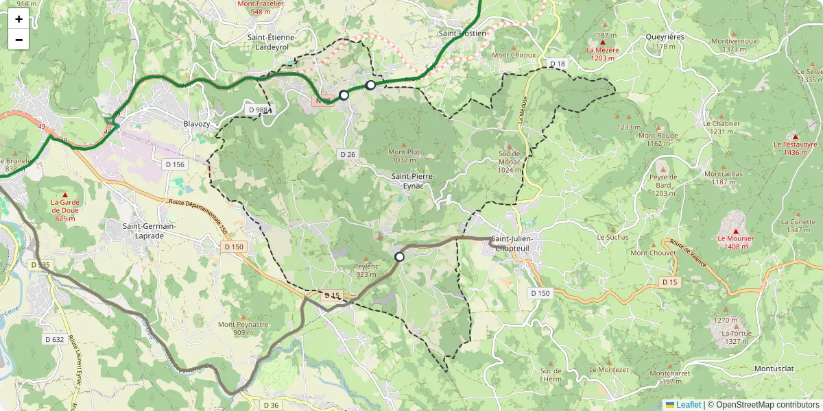 Carte du réseau de transport en commun à Saint-Pierre-Eynac - lignes de bus et arrêts