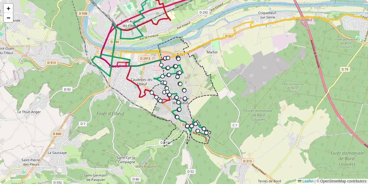 Carte du réseau de transport en commun à Saint-Pierre-lès-Elbeuf - lignes de bus et arrêts