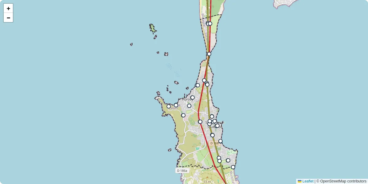 Carte du réseau de transport en commun à Saint-Pierre-Quiberon - lignes de bus et arrêts