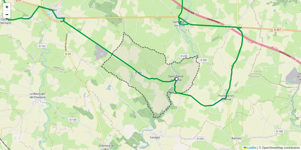 Carte du réseau de transport en commun à Saint-Pierre-sur-Erve - lignes de bus et arrêts