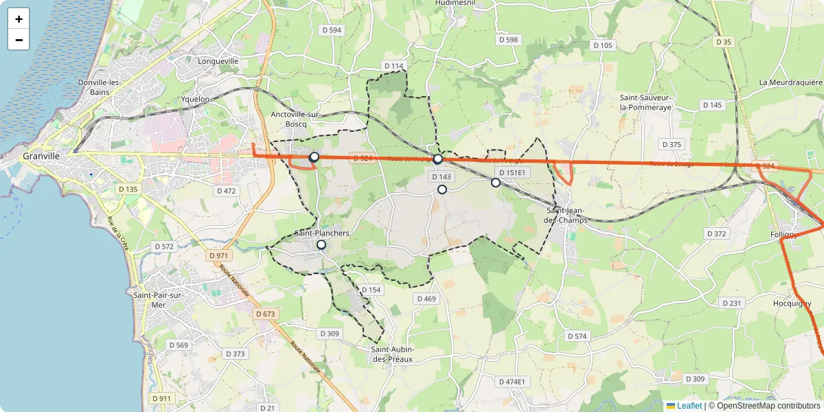 Carte du réseau de transport en commun à Saint-Planchers - lignes de bus et arrêts