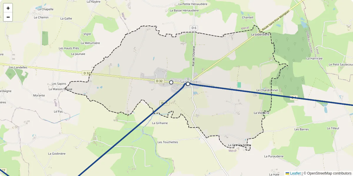Carte du réseau de transport en commun à Saint-Poix - lignes de bus et arrêts