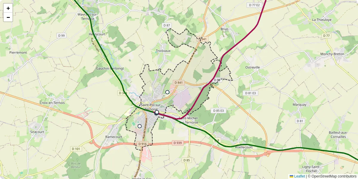 Carte du réseau de transport en commun à Saint-Pol-sur-Ternoise - lignes de bus et arrêts