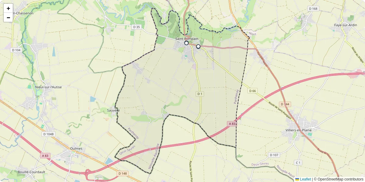 Carte du réseau de transport en commun à Saint-Pompain - lignes de bus et arrêts