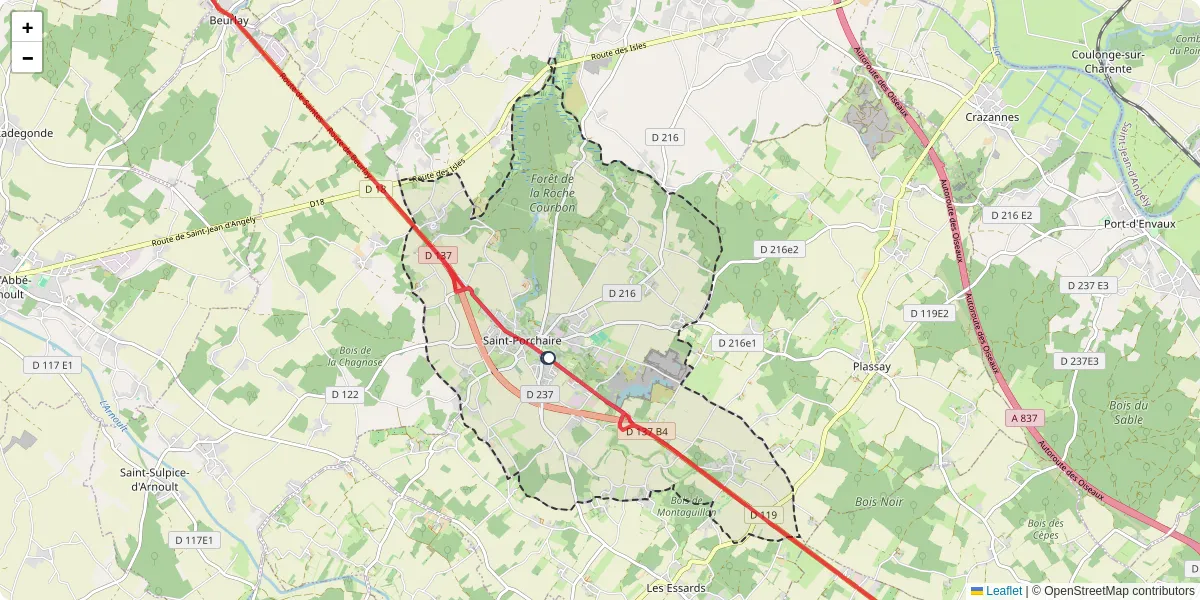 Carte du réseau de transport en commun à Saint-Porchaire - lignes de bus et arrêts