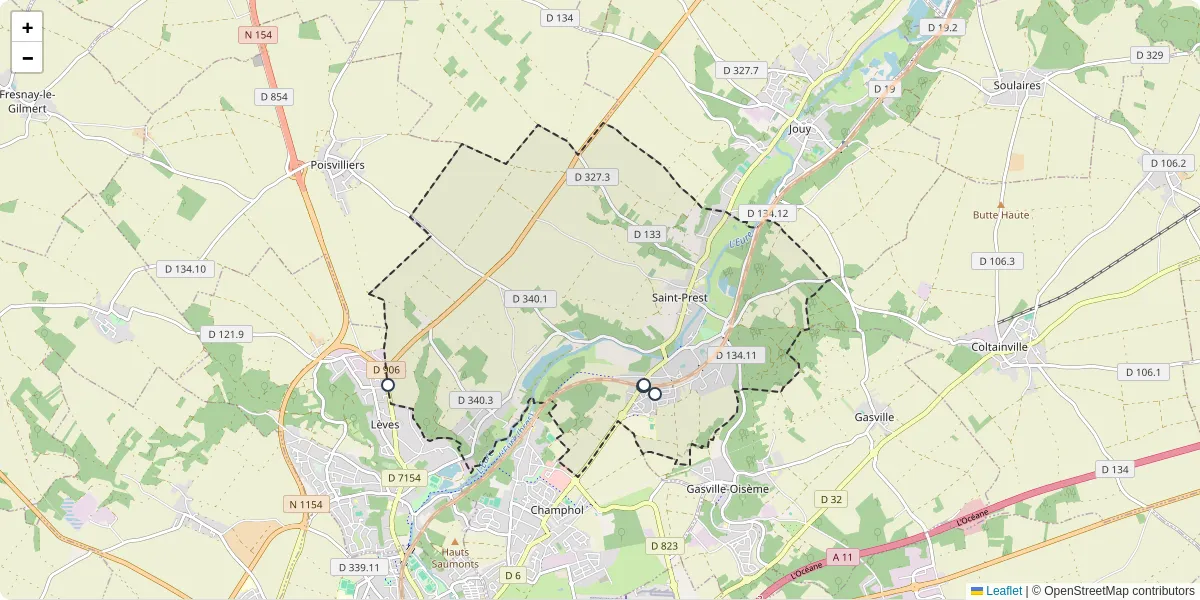 Carte du réseau de transport en commun à Saint-Prest - lignes de bus et arrêts