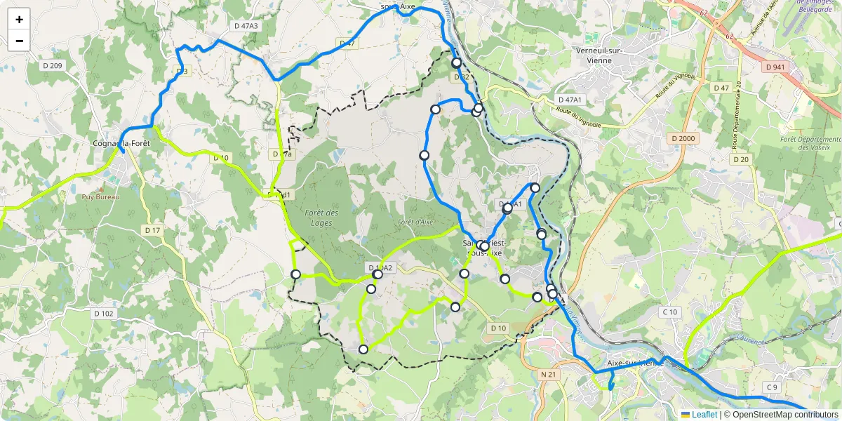 Carte du réseau de transport en commun à Saint-Priest-sous-Aixe - lignes de bus et arrêts