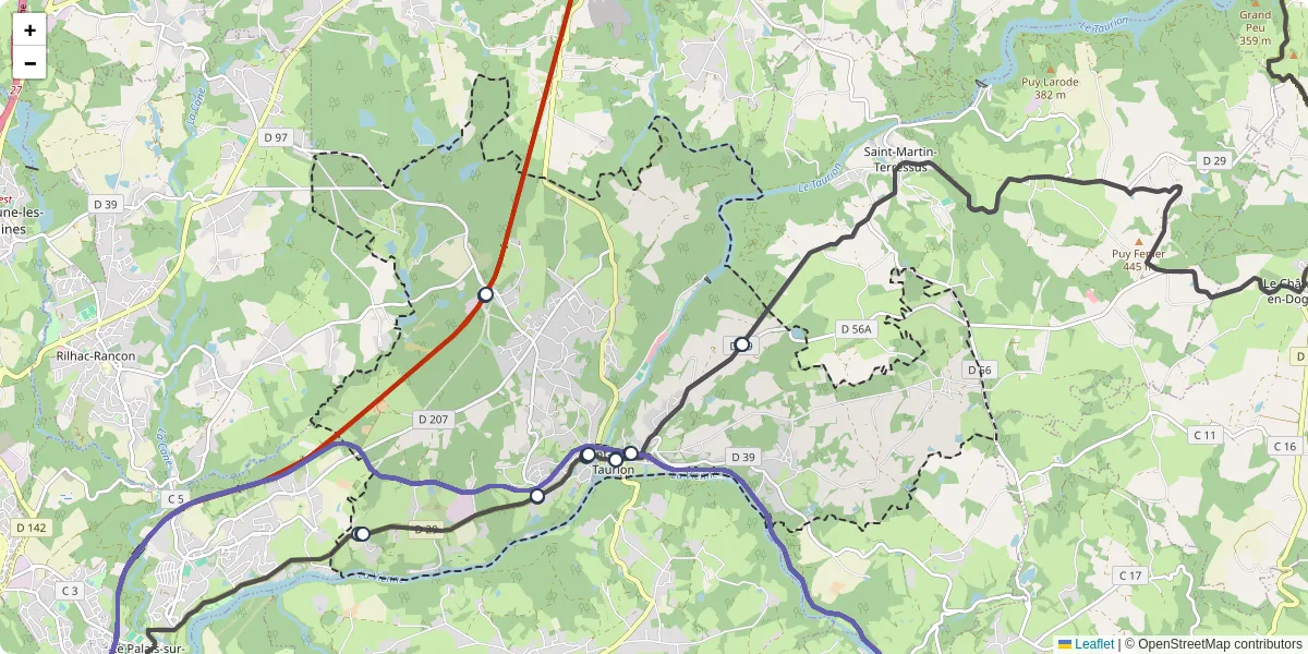 Carte du réseau de transport en commun à Saint-Priest-Taurion - lignes de bus et arrêts