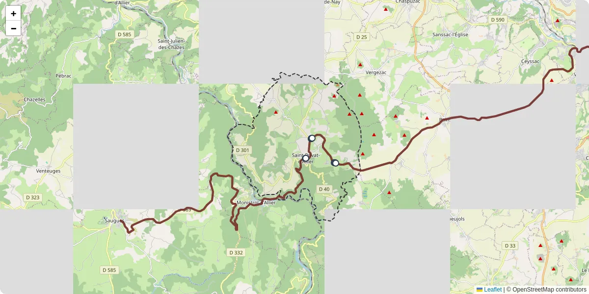 Carte du réseau de transport en commun à Saint-Privat-d'Allier - lignes de bus et arrêts