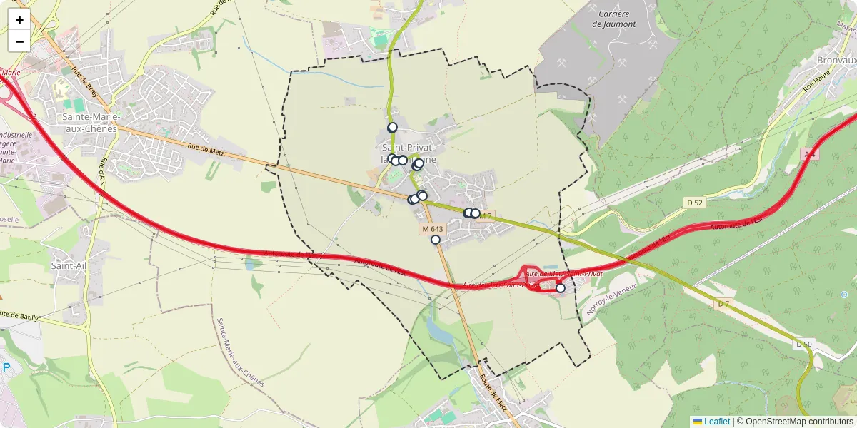 Carte du réseau de transport en commun à Saint-Privat-la-Montagne - lignes de bus et arrêts