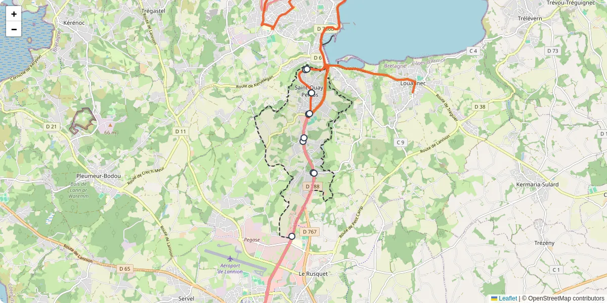 Carte du réseau de transport en commun à Saint-Quay-Perros - lignes de bus et arrêts