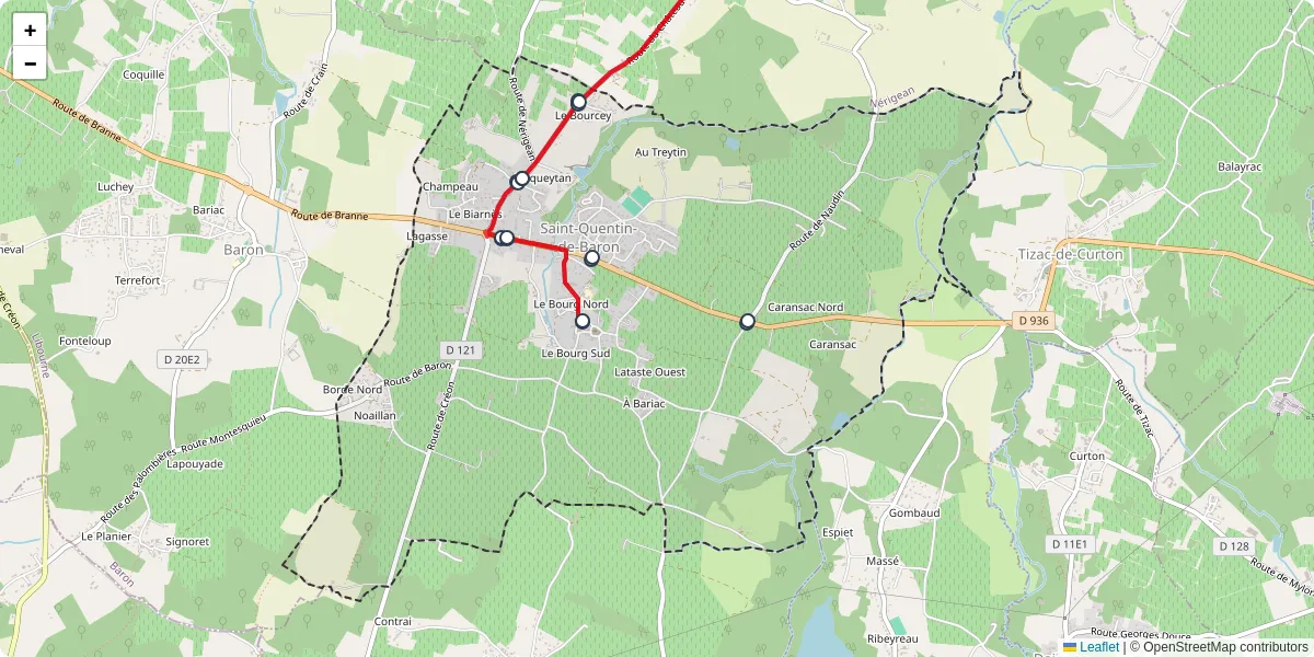 Carte du réseau de transport en commun à Saint-Quentin-de-Baron - lignes de bus et arrêts