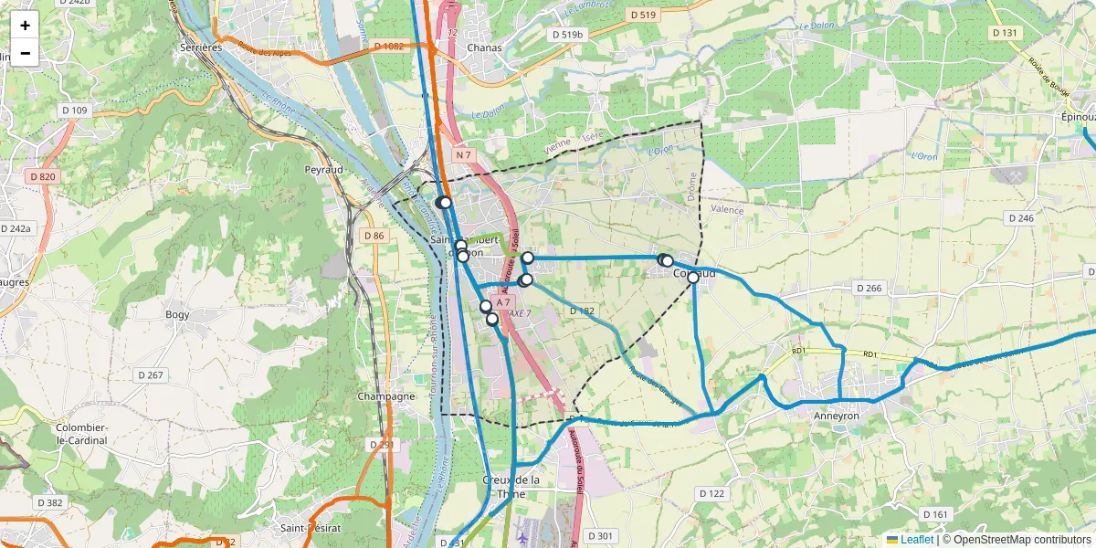 Carte du réseau de transport en commun à Saint-Rambert-d'Albon - lignes de bus et arrêts