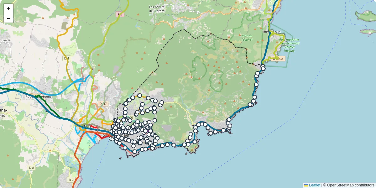 Carte du réseau de transport en commun à Saint-Raphaël - lignes de bus et arrêts