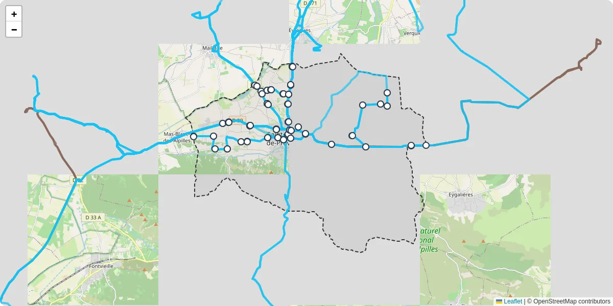 Carte du réseau de transport en commun à Saint-Rémy-de-Provence - lignes de bus et arrêts