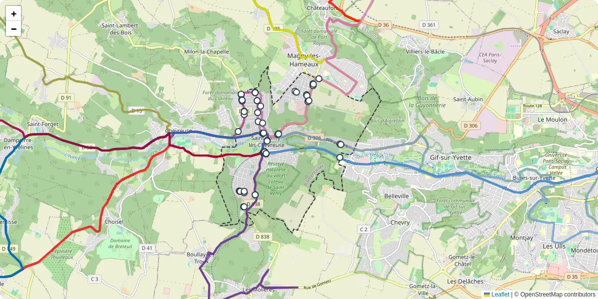Carte du réseau de transport en commun à Saint-Rémy-lès-Chevreuse - lignes de bus et arrêts