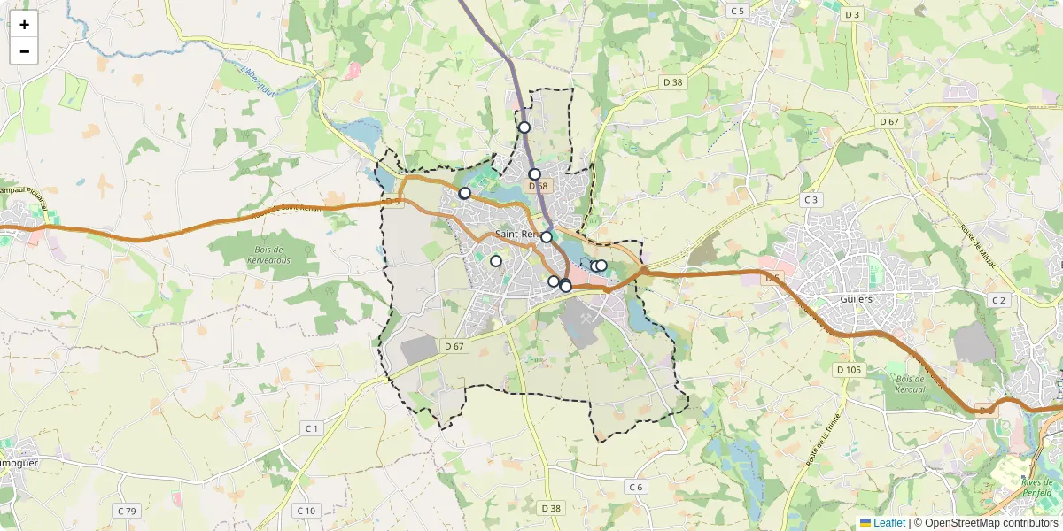 Carte du réseau de transport en commun à Saint-Renan - lignes de bus et arrêts