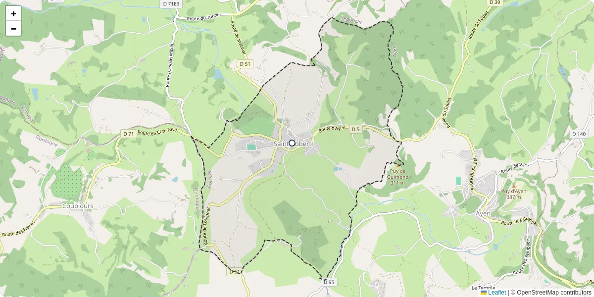 Carte du réseau de transport en commun à Saint-Robert - lignes de bus et arrêts