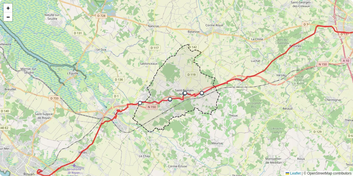 Carte du réseau de transport en commun à Saint-Romain-de-Benet - lignes de bus et arrêts