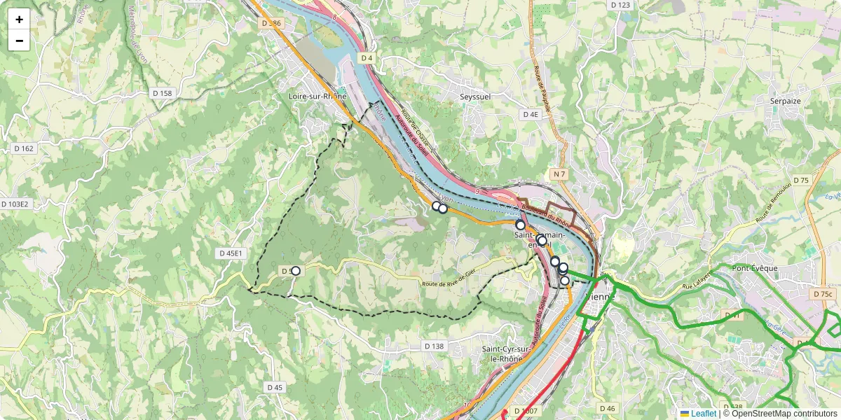 Carte du réseau de transport en commun à Saint-Romain-en-Gal - lignes de bus et arrêts