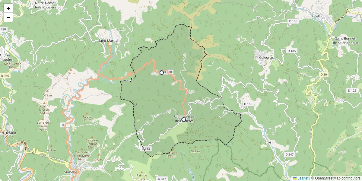 Carte du réseau de transport en commun à Saint-Roman-de-Codières - lignes de bus et arrêts