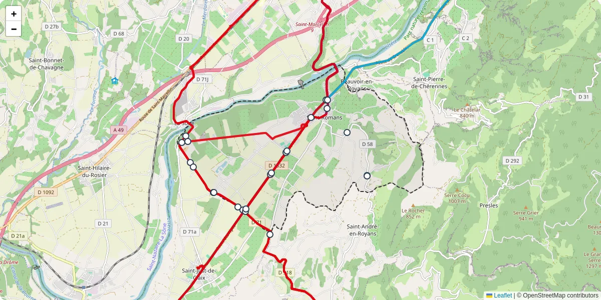 Carte du réseau de transport en commun à Saint-Romans - lignes de bus et arrêts