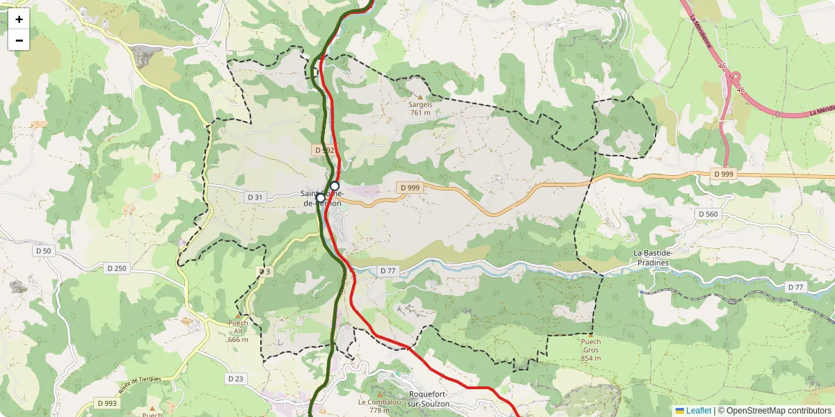 Carte du réseau de transport en commun à Saint-Rome-de-Cernon - lignes de bus et arrêts