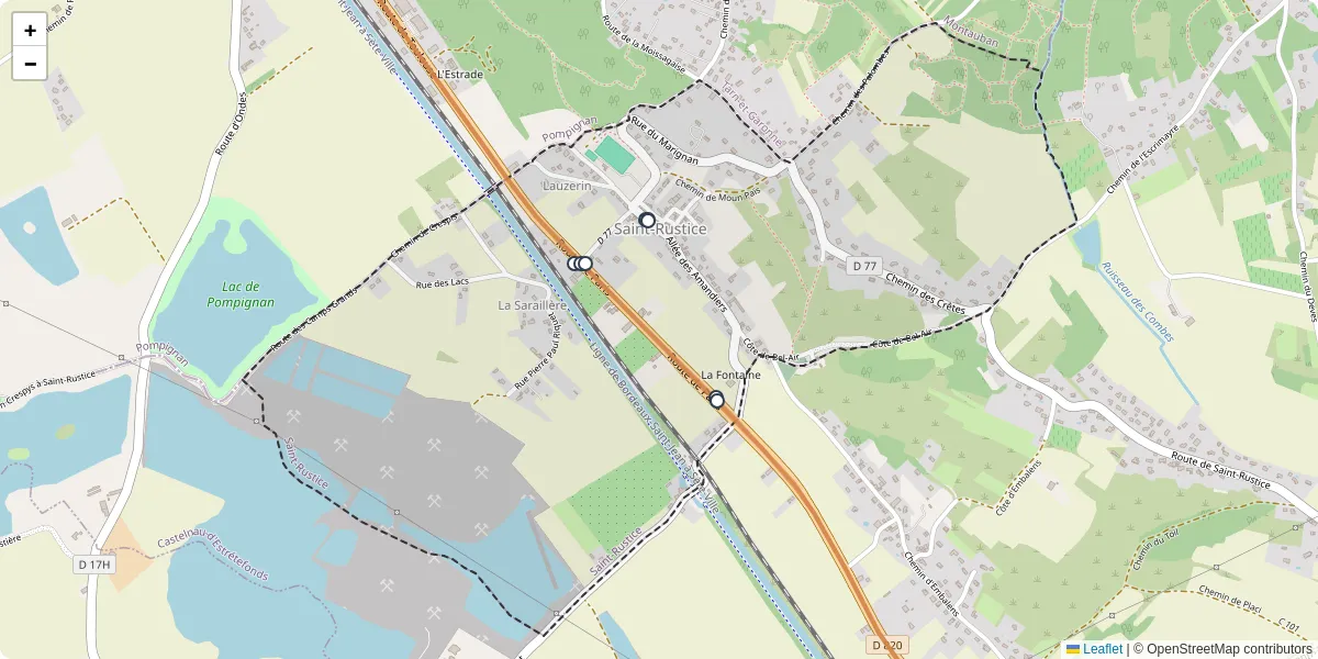 Carte du réseau de transport en commun à Saint-Rustice - lignes de bus et arrêts