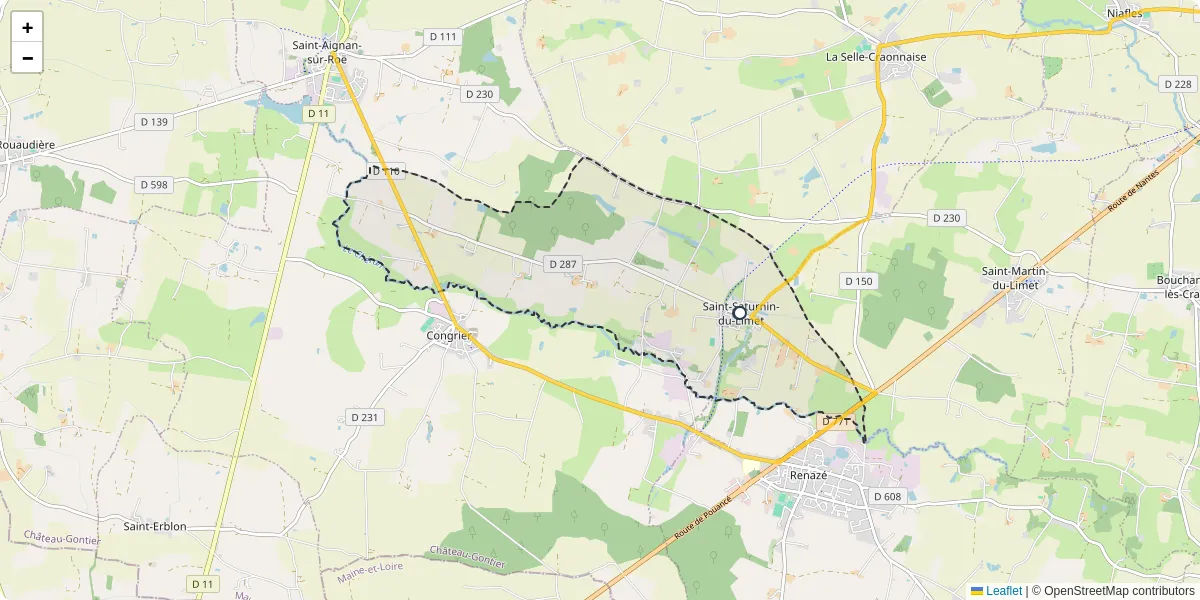 Carte du réseau de transport en commun à Saint-Saturnin-du-Limet - lignes de bus et arrêts