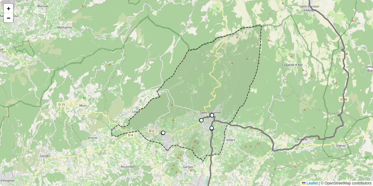 Carte du réseau de transport en commun à Saint-Saturnin-lès-Apt - lignes de bus et arrêts