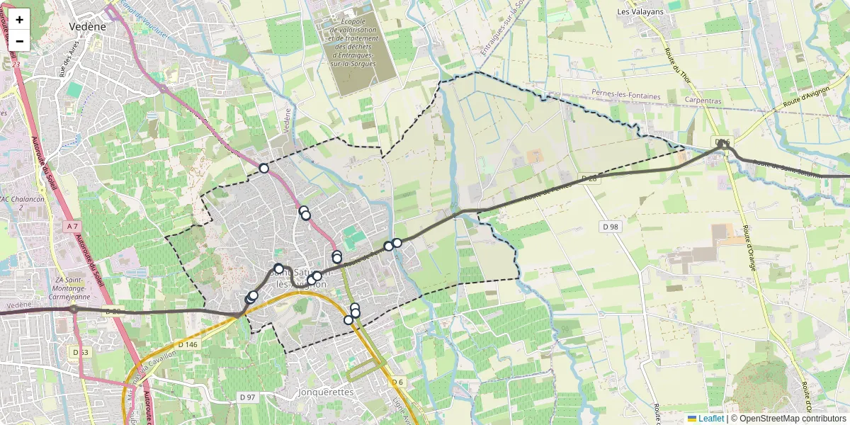 Carte du réseau de transport en commun à Saint-Saturnin-lès-Avignon - lignes de bus et arrêts