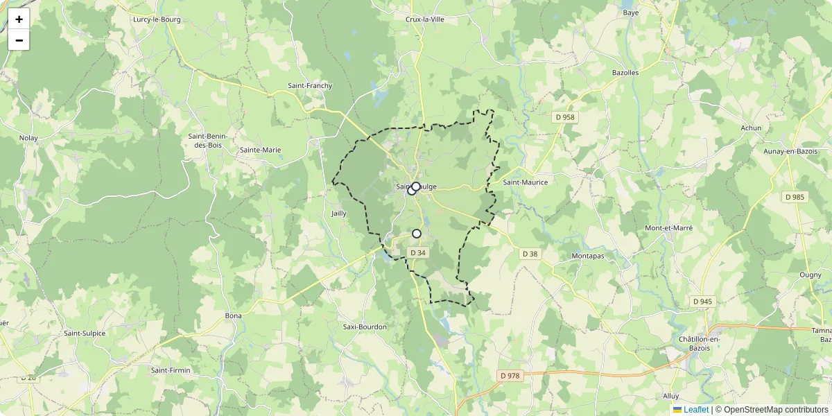Carte du réseau de transport en commun à Saint-Saulge - lignes de bus et arrêts