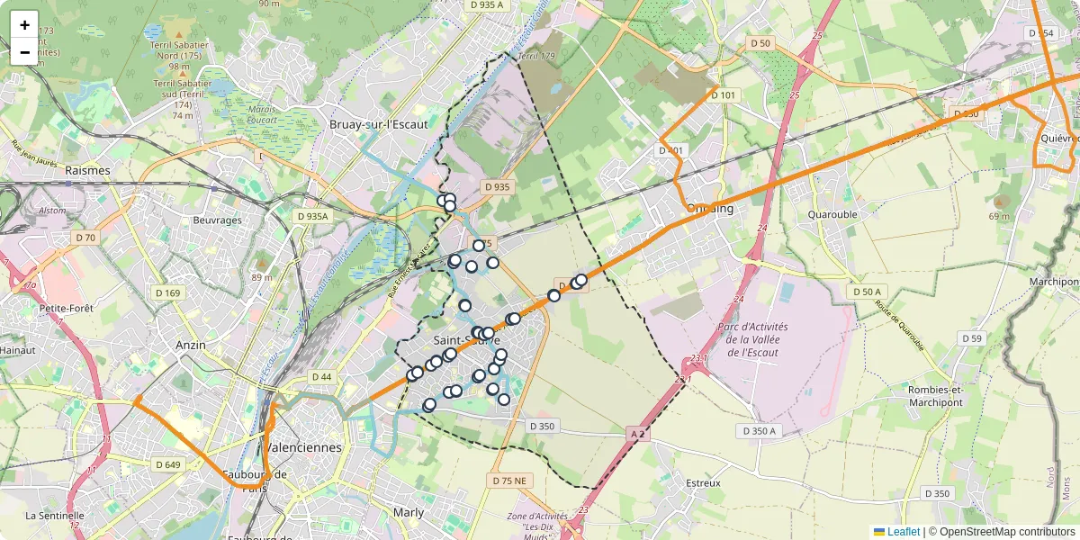Carte du réseau de transport en commun à Saint-Saulve - lignes de bus et arrêts