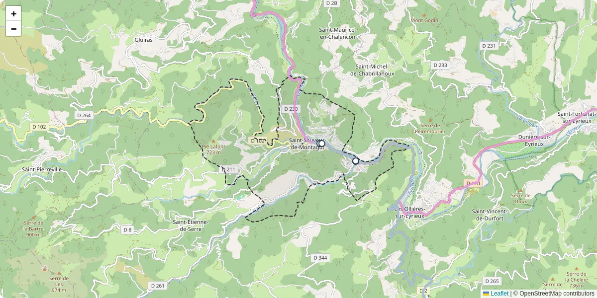 Carte du réseau de transport en commun à Saint-Sauveur-de-Montagut - lignes de bus et arrêts