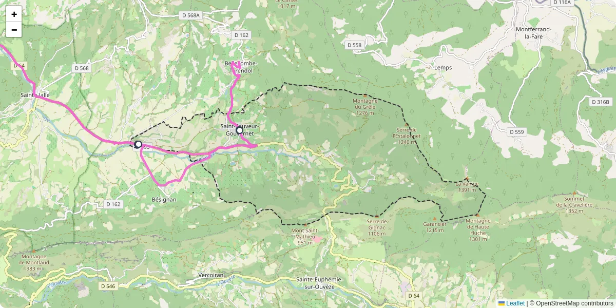 Carte du réseau de transport en commun à Saint-Sauveur-Gouvernet - lignes de bus et arrêts