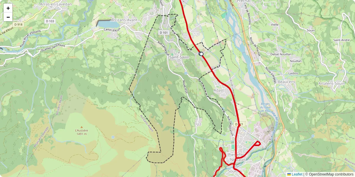 Carte du réseau de transport en commun à Saint-Savin - lignes de bus et arrêts