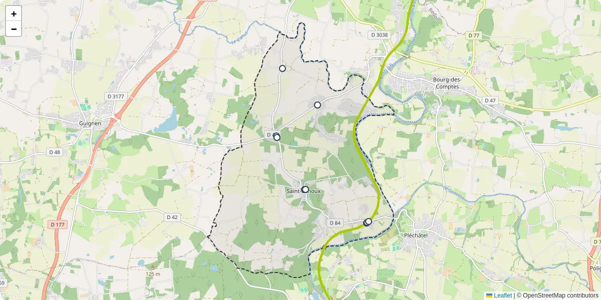 Carte du réseau de transport en commun à Saint-Senoux - lignes de bus et arrêts