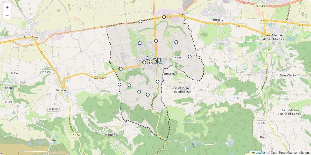 Carte du réseau de transport en commun à Saint-Siméon-de-Bressieux - lignes de bus et arrêts