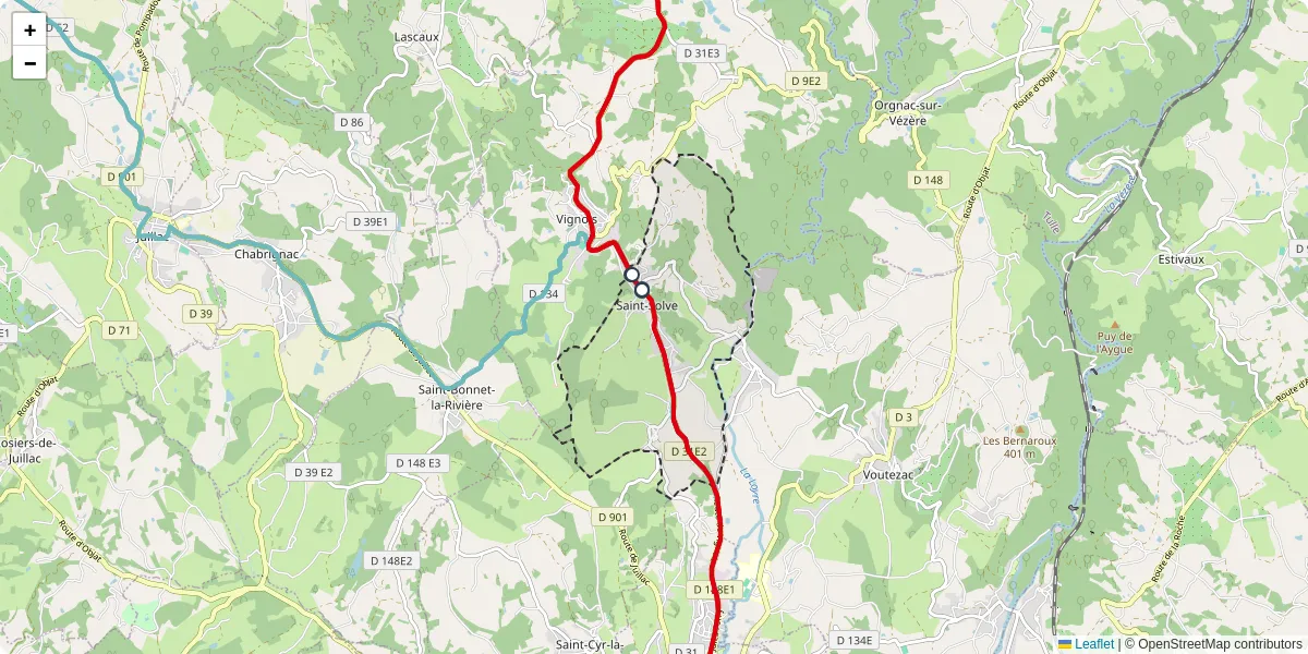 Carte du réseau de transport en commun à Saint-Solve - lignes de bus et arrêts