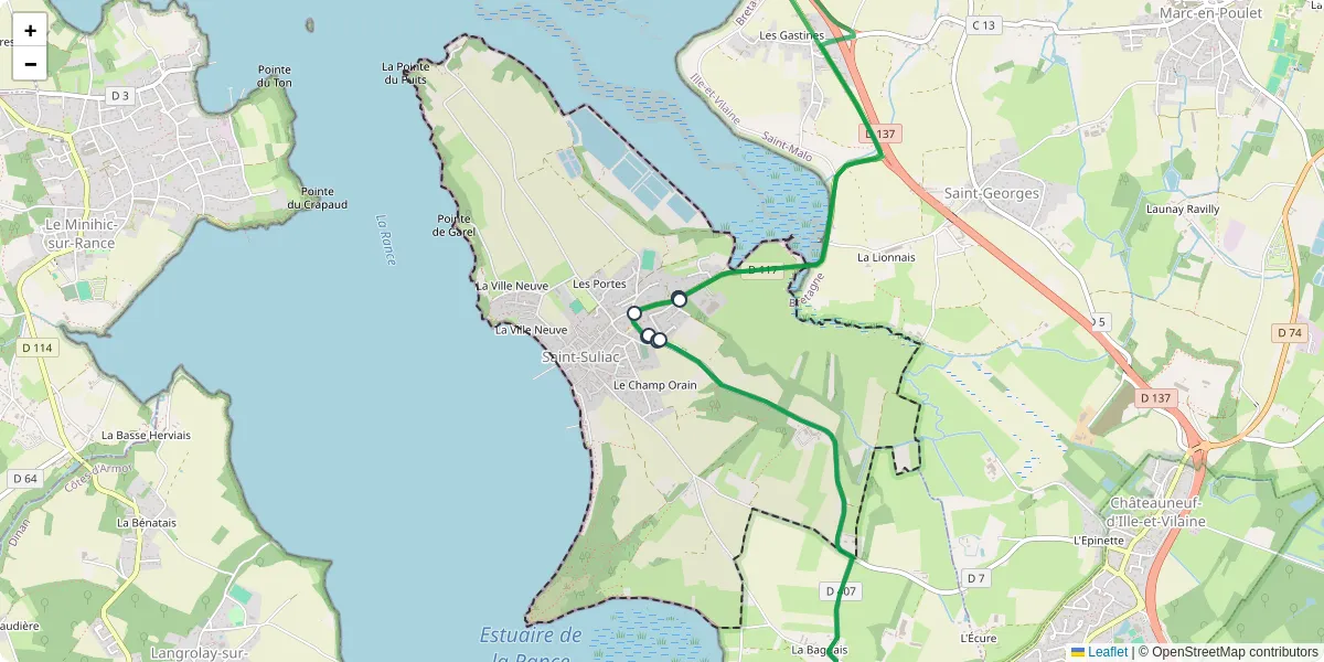 Carte du réseau de transport en commun à Saint-Suliac - lignes de bus et arrêts