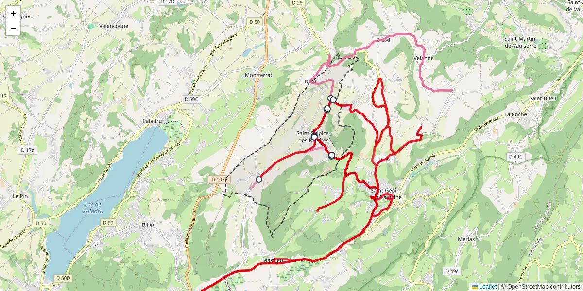 Carte du réseau de transport en commun à Saint-Sulpice-des-Rivoires - lignes de bus et arrêts