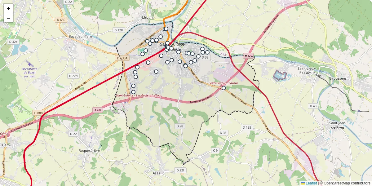 Carte du réseau de transport en commun à Saint-Sulpice-la-Pointe - lignes de bus et arrêts