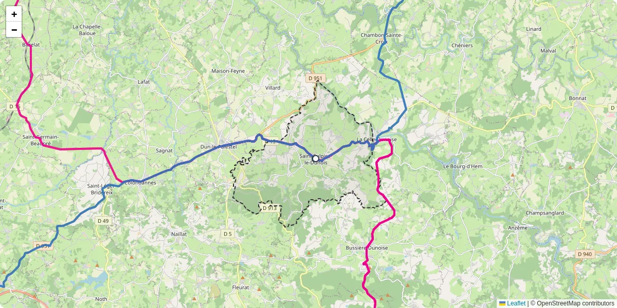 Carte du réseau de transport en commun à Saint-Sulpice-le-Dunois - lignes de bus et arrêts