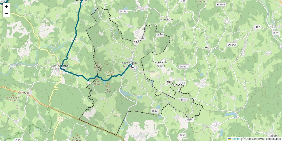 Carte du réseau de transport en commun à Saint-Sulpice-les-Champs - lignes de bus et arrêts