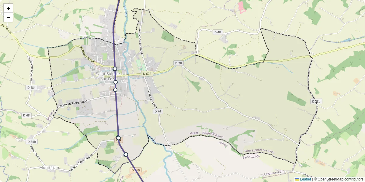 Carte du réseau de transport en commun à Saint-Sulpice-sur-Lèze - lignes de bus et arrêts
