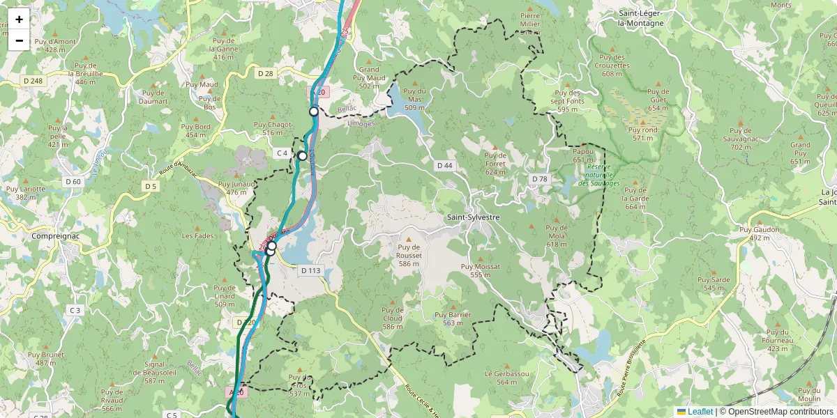 Carte du réseau de transport en commun à Saint-Sylvestre - lignes de bus et arrêts