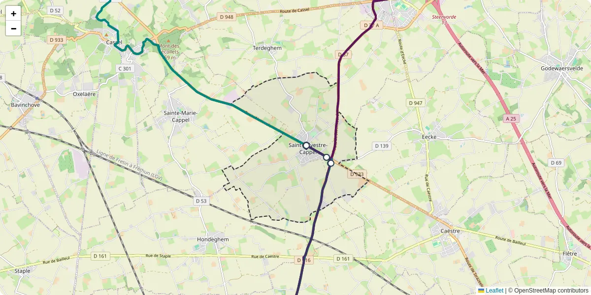 Carte du réseau de transport en commun à Saint-Sylvestre-Cappel - lignes de bus et arrêts